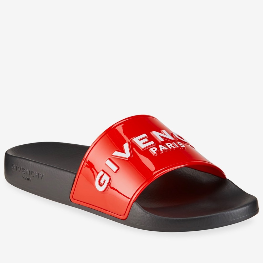 Givenchy red women’s glossy logo rubber pool slide sandals - Picture 2 of 15